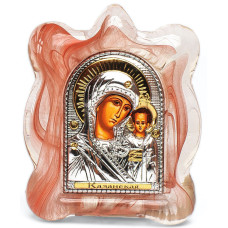 Ікона в червоному Муранському склі Казанській Богородиці 7х9 см