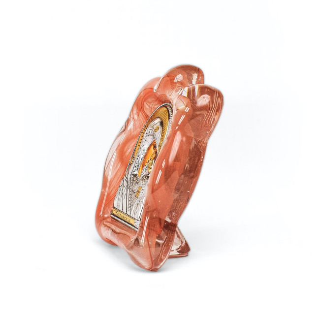 Ікона в червоному Муранському склі Казанській Богородиці 7х9 см