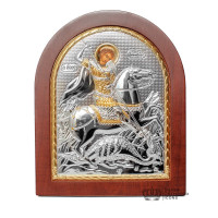 Святой Георгий Победоносец 14,7х18см Серебряная Икона изготовлена в Греции
