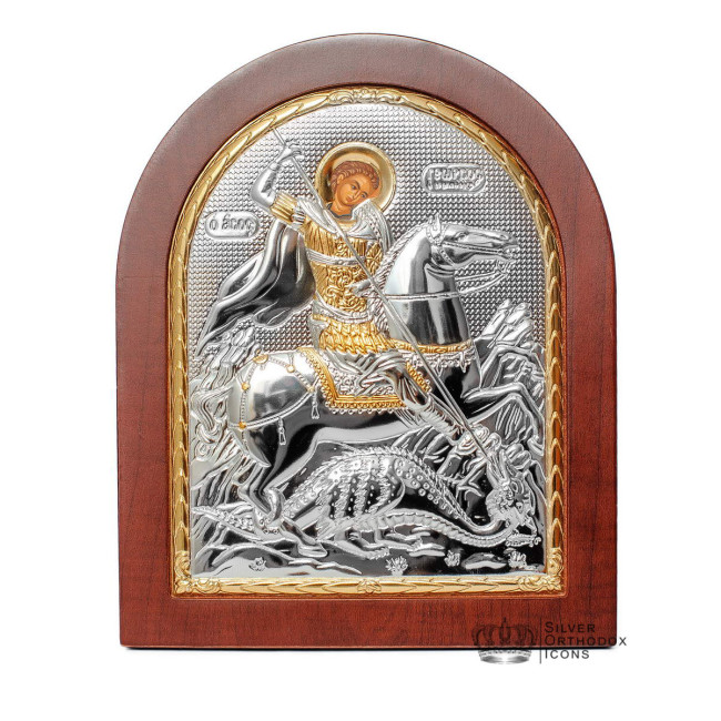 Святий Георгій Побідоносець 14,7х18см Срібна Ікона, виготовлена у Греції