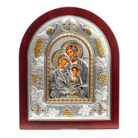 Свята Сім'я 24х29см грецька ікона в срібній рамці з павичами