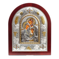 Свята Сім'я 24х29см грецька ікона в срібній рамці з павичами