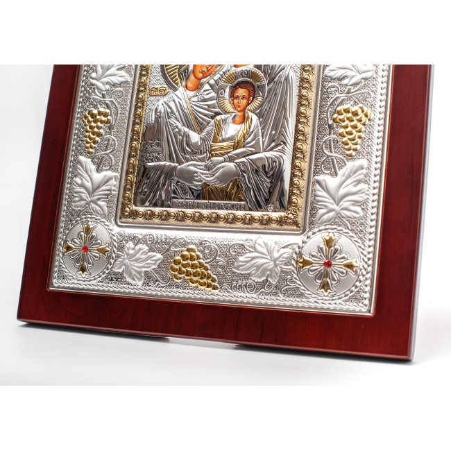 Свята Сім'я 24х29см грецька ікона в срібній рамці з павичами