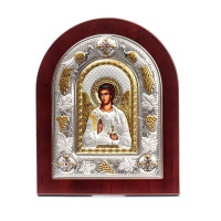 Ангел Хранитель 18x22см грецька ікона в срібній рамці з павичами та виноградом