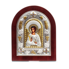 Ангел Хранитель 18x22см грецька ікона в срібній рамці з павичами та виноградом