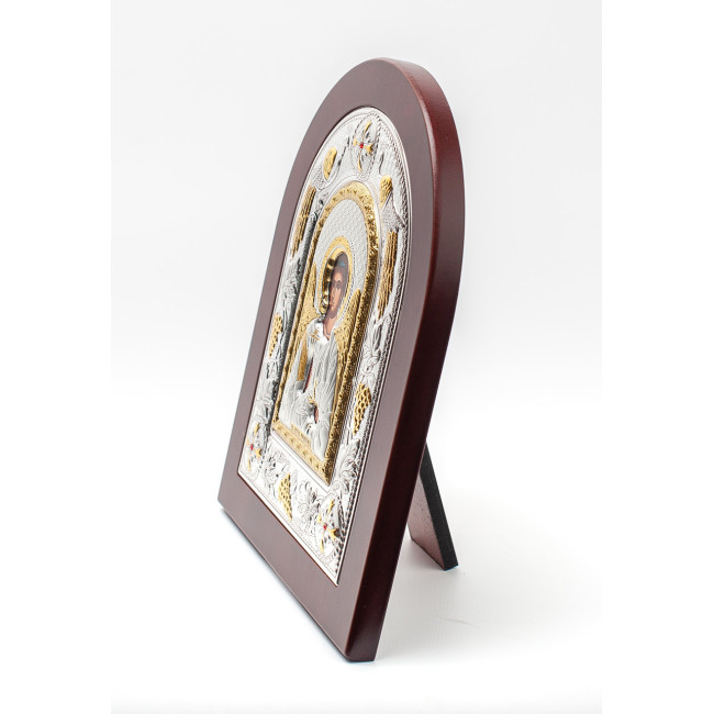 Ангел Хранитель 18x22см греческая икона в серебряной рамке с павлинами и виноградом