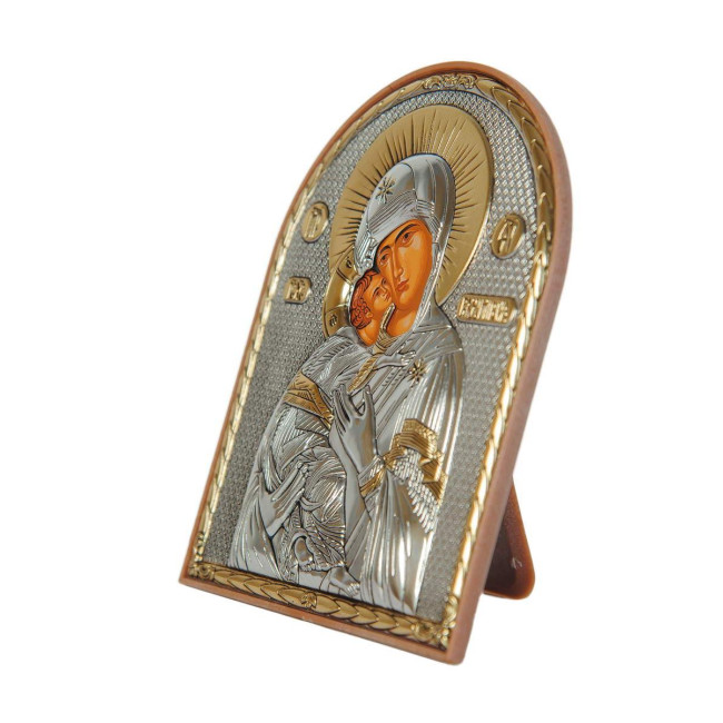 Срібна ікона Володимирська Божа Матір 5,6х4см на пластиковій основі, Греція