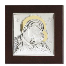Ікона католицька "Марія з Ісусом" у срібному окладі із позолотою, квадратної форми 110Х110 мм