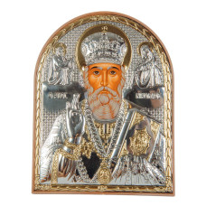 Ікона срібна Миколай Чудотворець 15,5х12 см на пластиковій основі ( Греція )