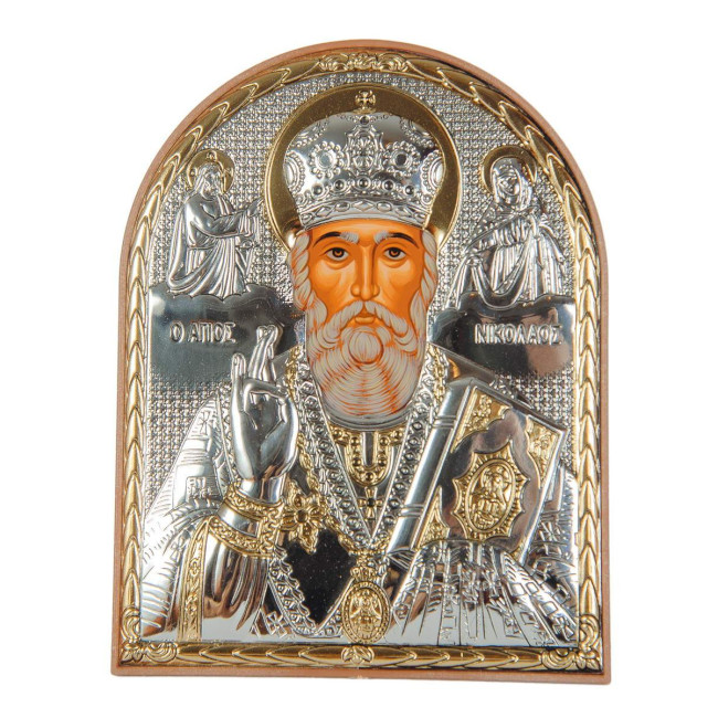 Ікона срібна Миколай Чудотворець 15,5х12 см на пластиковій основі ( Греція )