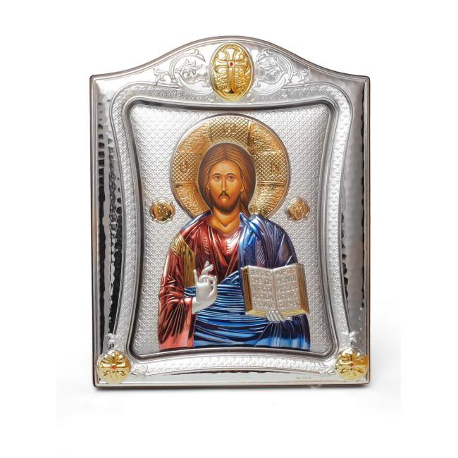 Спаситель Ісус 20х25см Ексклюзивна Грецька срібна ікона під склом