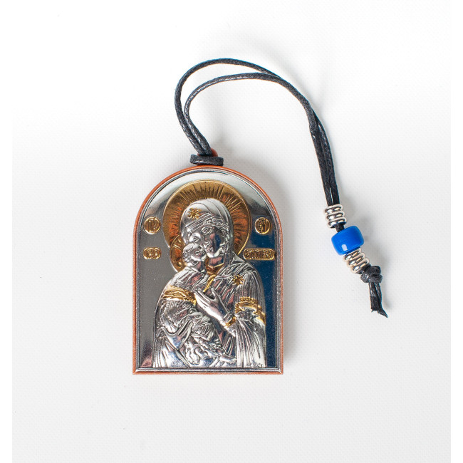Іконка в машину на мотузочці. Ангел Хранитель та Володимирська Богородиця (двостороння) 5,5х4см
