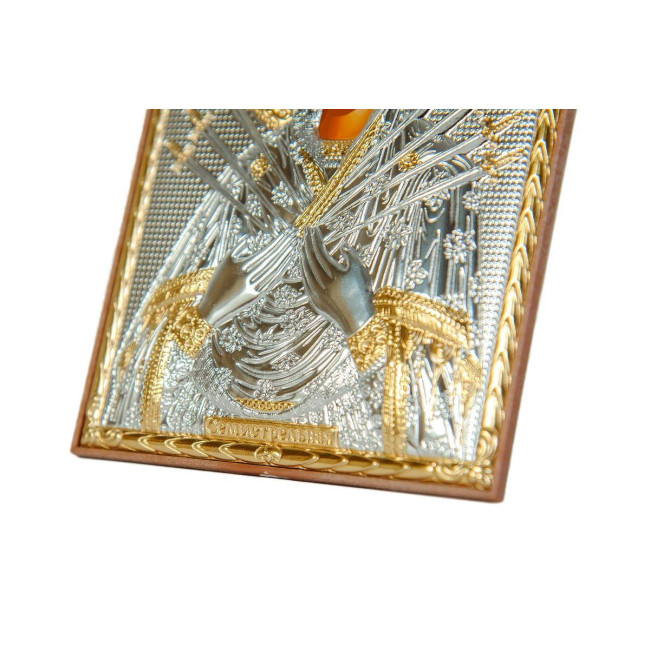 Ікона срібна Семистрільна Божа Матір 5,8х7,5 см на пластиковій основі (Греція)