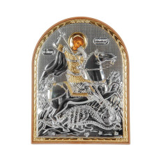 Георгий Победоносец 7,5х5,8см Серебряная икона на пластиковой основе  ( Греция )