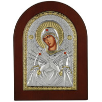 Икона Семистрельная Божья Матерь в серебряная и позолоте 20х25см (Греция)