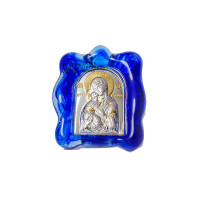 Икона серебренная "Владимирская Божья Матерь " в муранском стекле 70х90 мм