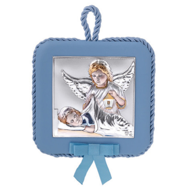 Іконка для дитини. Ангел Хранитель 10,5 х10, 5см на синій подушечці з музикою