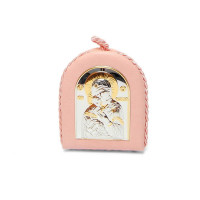 Іконка на подушечці Володимирська Божа Матір 8х6см. (у рожевому кольорі)