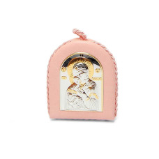 Іконка на подушечці Володимирська Божа Матір 8х6см. (у рожевому кольорі)