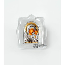 Ікона посріблена "Казанська Божа Матір" в муранському склі 70х90 мм