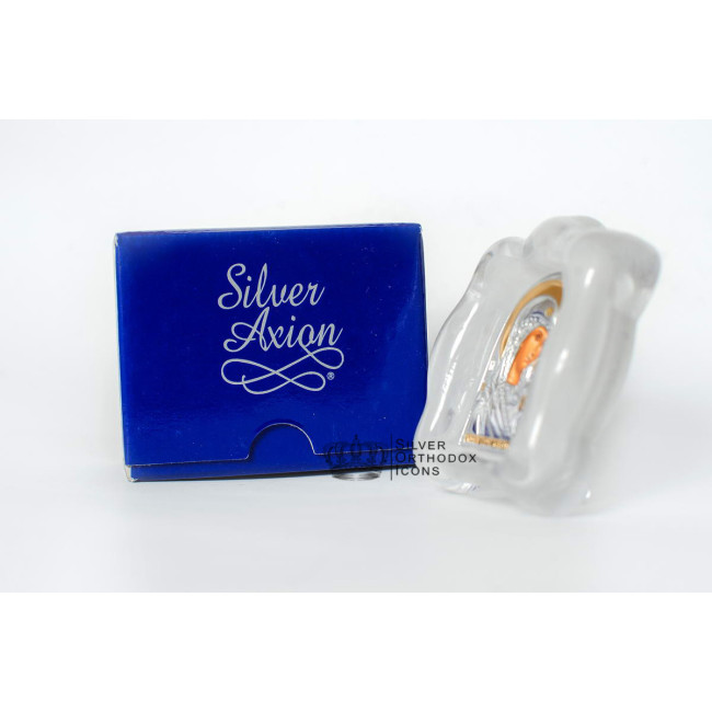 Ікона посріблена "Казанська Божа Матір" в муранському склі 70х90 мм