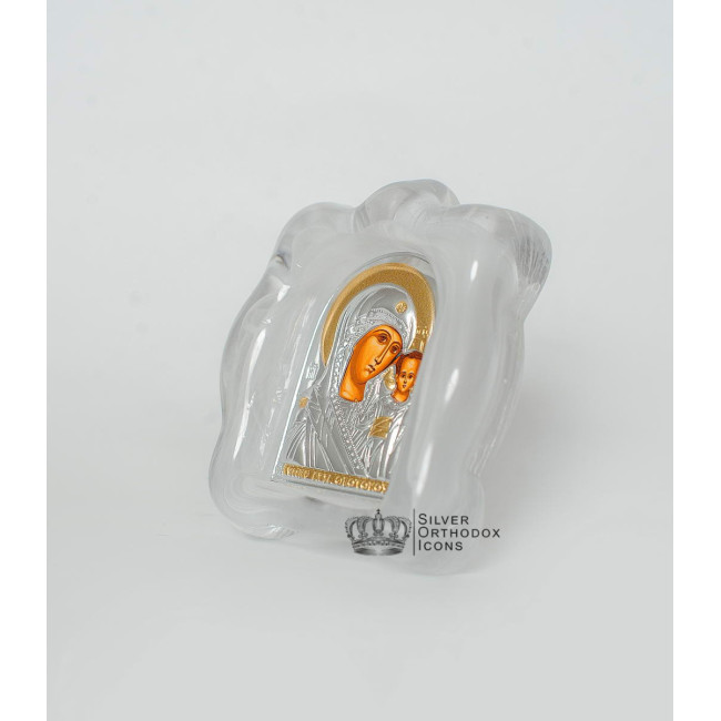 Ікона посріблена "Казанська Божа Матір" в муранському склі 70х90 мм