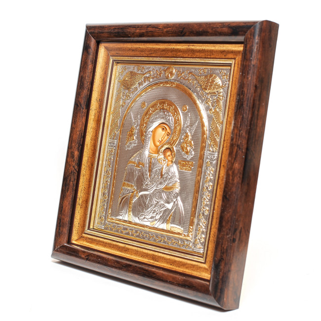 Страсна (Невтомної Помочі) Ікона Богородиці в сріблі під склом 30,5x28,5см (Греція)