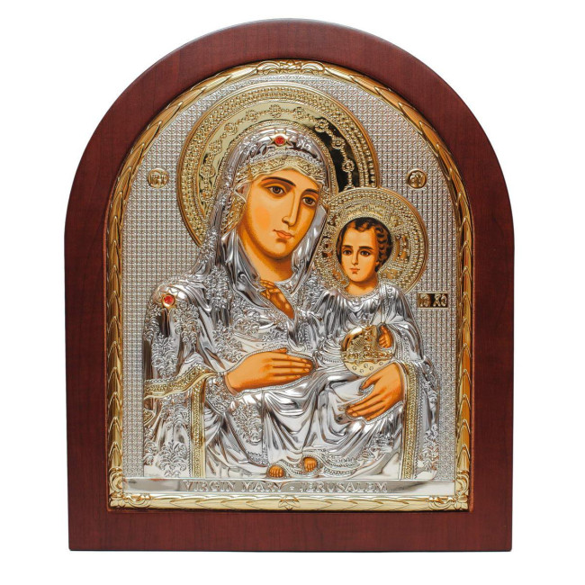 Єрусалимська Божа Матір 31х26 см Грецька ікона в сріблі та золоті (GOLD)