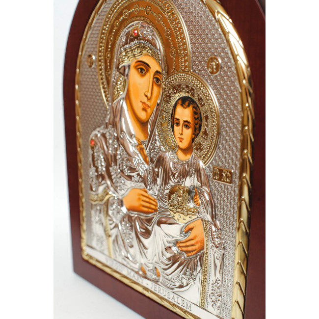 Єрусалимська Божа Матір 31х26 см Грецька ікона в сріблі та золоті (GOLD)
