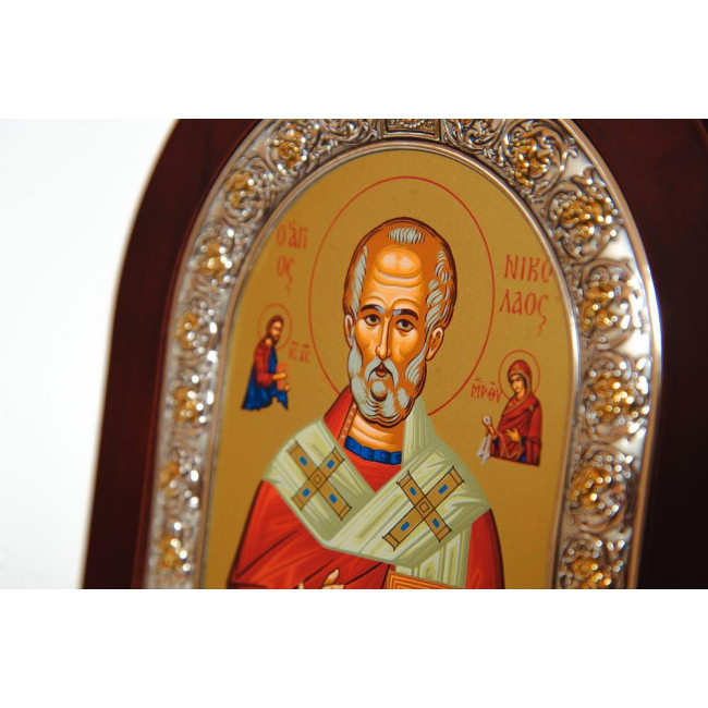 Ікона Миколая Чудотворця 15,6 х 19 см у срібній рамці з позолотою