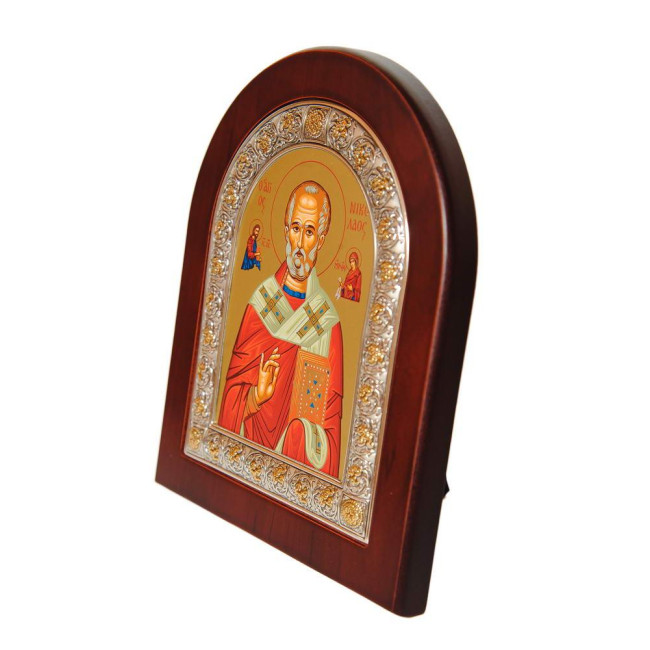 Ікона Миколая Чудотворця 15,6 х 19 см у срібній рамці з позолотою
