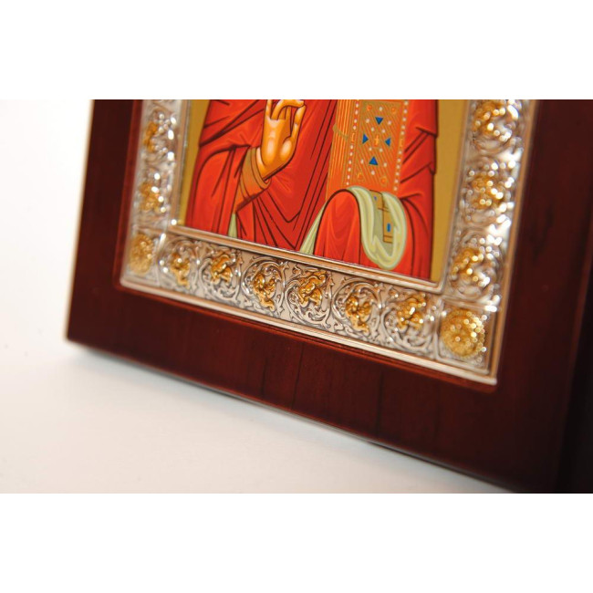 Ікона Миколая Чудотворця 15,6 х 19 см у срібній рамці з позолотою