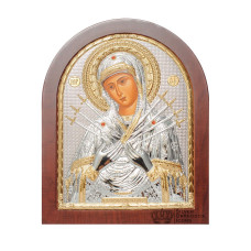 Срібна ікона Семистрільна Божа Мати 8,1 х 9,7 см (Греція) з позолотою