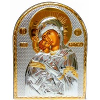 Владимирская Божья Матерь 10,5х8,5см - Серебряная Икона в кожаной оправе  