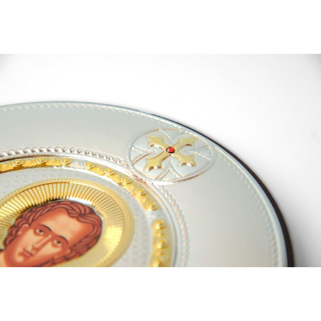 Ікона Святого Пантелеймона Цілителя, срібний оклад із позолотою в шкіряній оправі (20х25см)