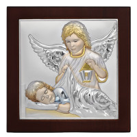 Ікона Ангел Хранитель 15х15см в сріблі, вкритому різнокольоровою емаллю