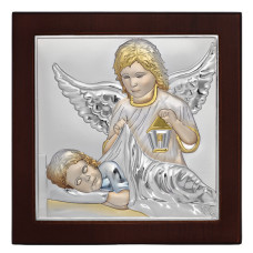 Ікона Ангел Хранитель 15х15см в сріблі, вкритому різнокольоровою емаллю