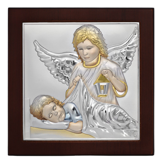 Ікона Ангел Хранитель 15х15см в сріблі, вкритому різнокольоровою емаллю