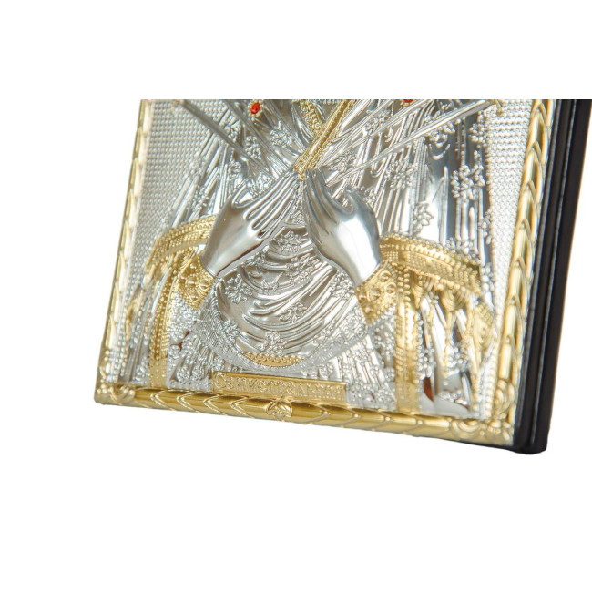 Семистрільна Божа Мати, ікона аркової форми в шкірі, 15,5х12 см