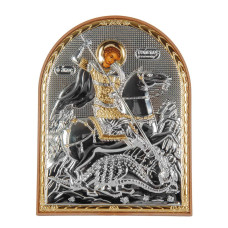 Георгий Победоносец 15,5х12см Серебряная икона на пластиковой основе  ( Греция )