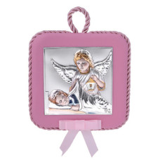 Ікона Ангел Хранитель 10,5х10,5см рожевого кольору на подушечці з емаллю