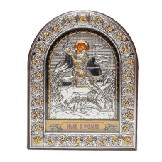 Икона Георгия Победоносца 21.5x16.5см в серебряном окладе под стеклом ( с Греции ) 