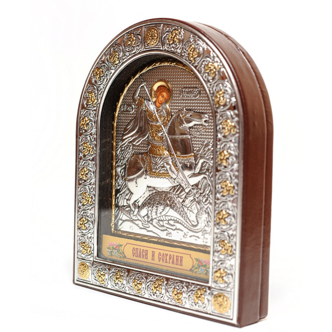 Ікона Георгія Побідоносця 21.5x16.5см в срібному окладі під склом (з Греції)