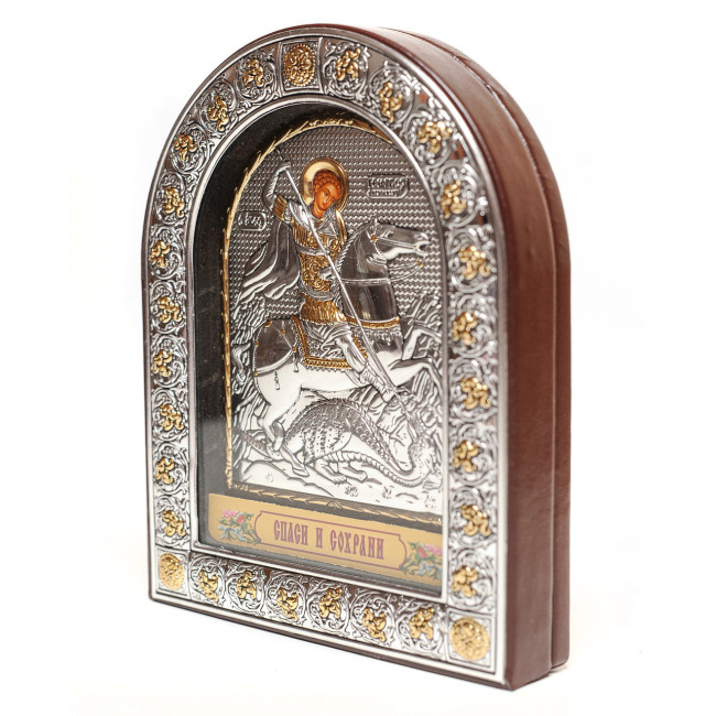 Ікона Георгія Побідоносця 21.5x16.5см в срібному окладі під склом (з Греції)