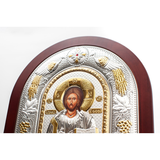 Спаситель Ісус 24x29см Грецька срібна ікона аркової форми