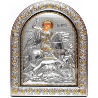 Икона Георгия Победоносца 26х21см в серебряном окладе под стеклом ( с Греции )