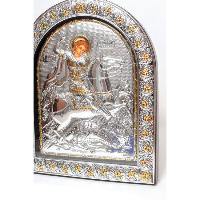 Ікона Георгія Побідоносця 26х21см у срібному окладі під склом (з Греції )