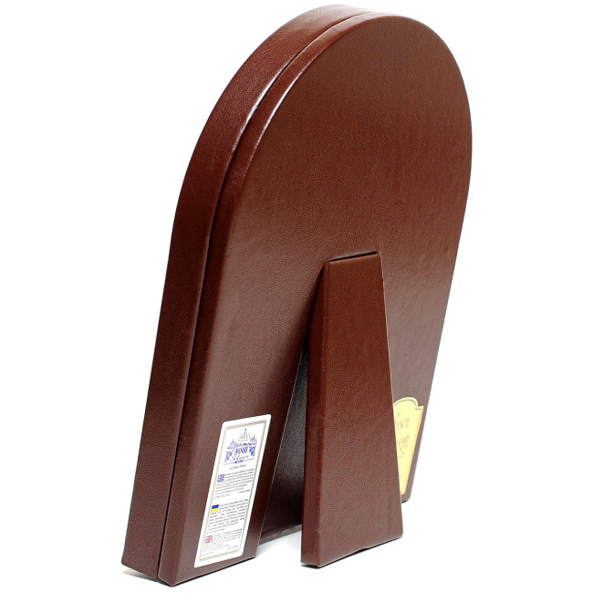 Страсная Божья Матерь 12х15,5см серебряная икона с позолотой под стеклом обтянута в кожу (Греция)