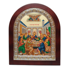 Ікона Таємна Вечеря 26х31см аркової форми в срібній рамці з позолотою