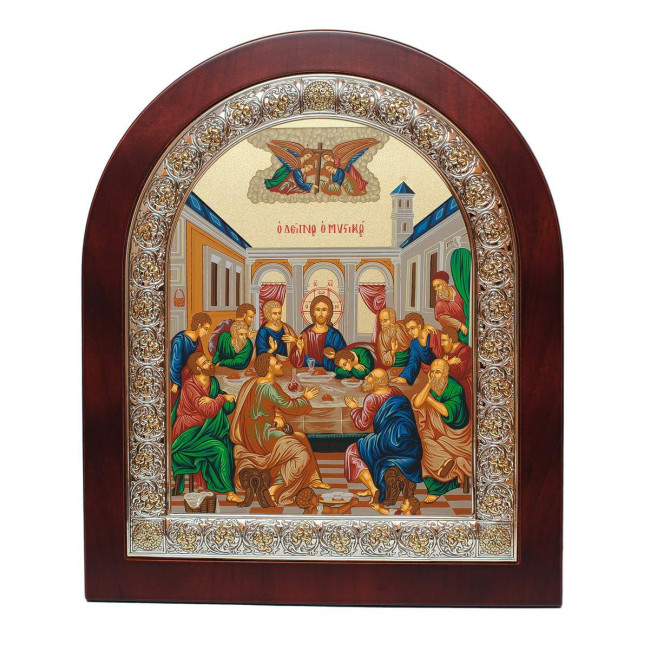Ікона Таємна Вечеря 26х31см аркової форми в срібній рамці з позолотою